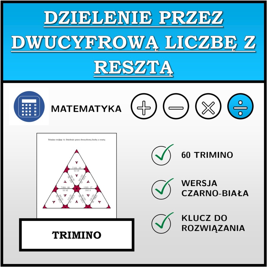 Trimino - Dzielenie przez dwucyfrową liczbę z resztą | matematyka