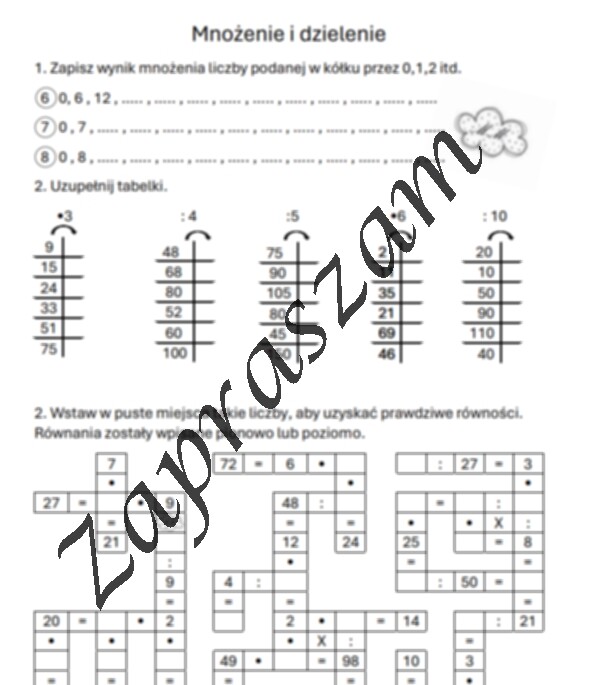 Mnożenie i dzielenie - karta pracy.