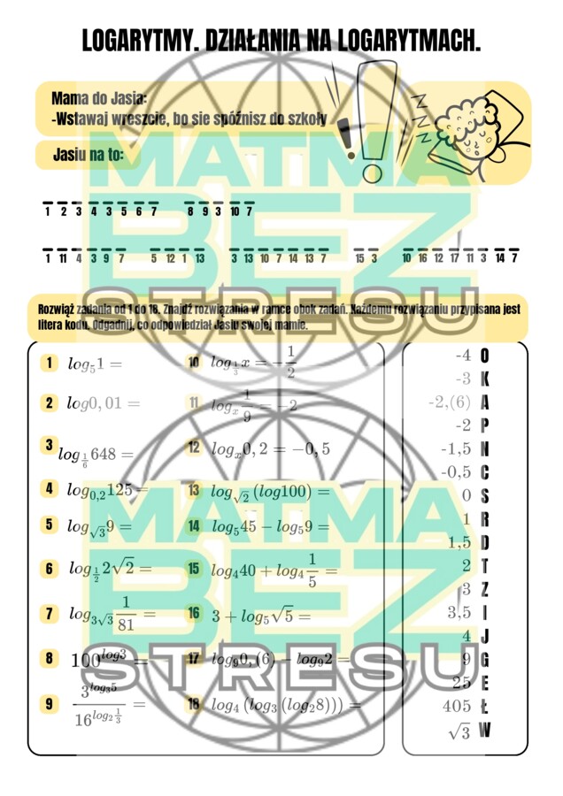 Logarytmy, działania na logarytmach