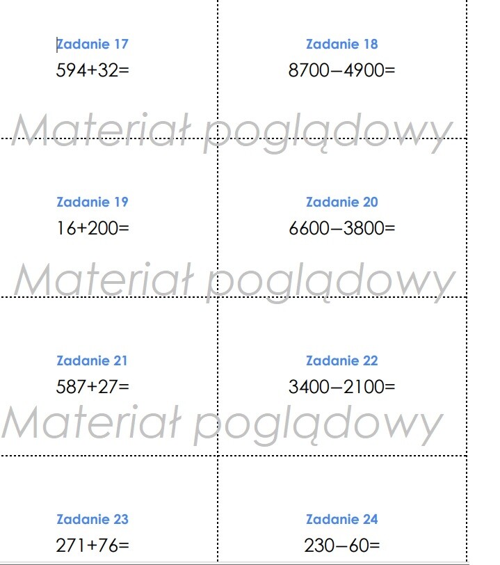 Dodawanie i odejmowanie - fiszki dwustronne. Zadanie z kontrola błędu