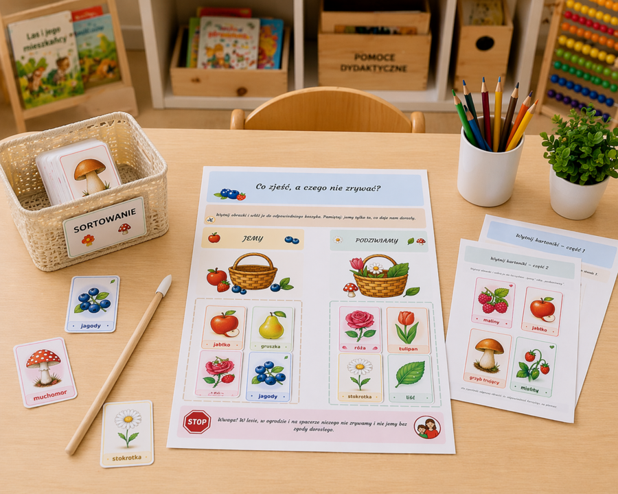 Co zjeść, a czego nie zrywać? – sortowanie obrazków