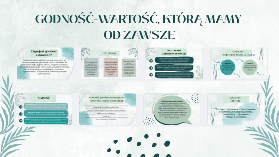 Edukacja Zdrowotna, Godzina wychowawcza- PREZENTACJA- GODNOŚĆ - wartość, którą mamy od zawsze. kl 8 - 16 slajdów PDF