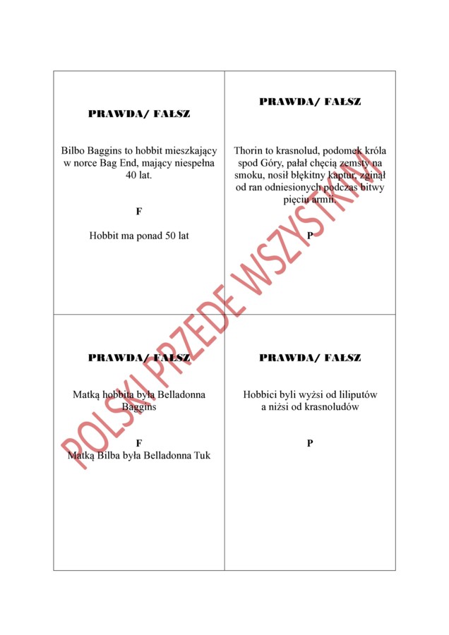 Hobbit, czyli...- Prawda/ Fałsz