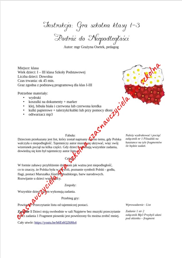 Podróż do niepodległości - gra szkolna klasy I-III