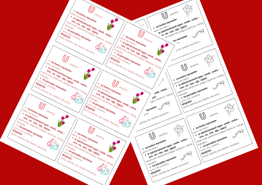 „U” – ZASADY ORTOGRAFICZNE – ortografia – WKLEJKA