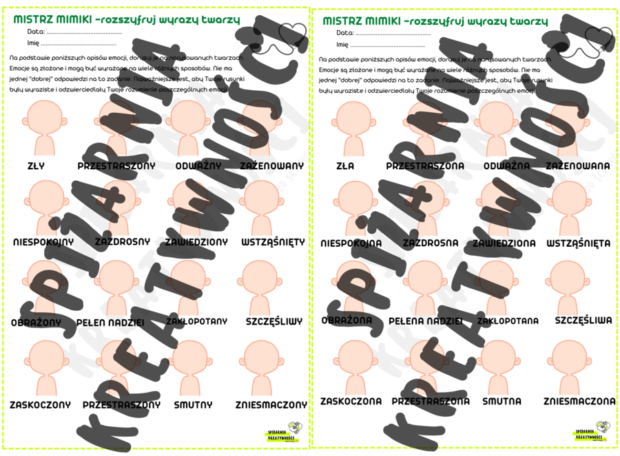MISTRZ MIMIKI - rozszyfruj wyrazy twarzy (wersja 1) zajęcia TUS, rewalidacja, godziny wychowawcze