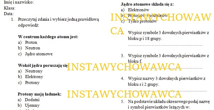 Budowa atomu-sprawdzian