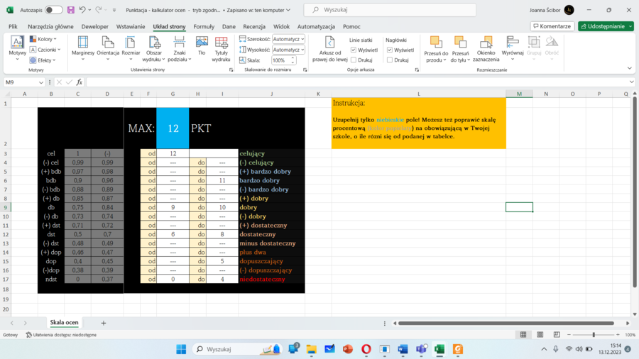 Kalkulator ocen - punktacja oceny - Oblicz w parę sekund punktacje testu/sprawdzianu/kartkówki - Punktacja z ocenami