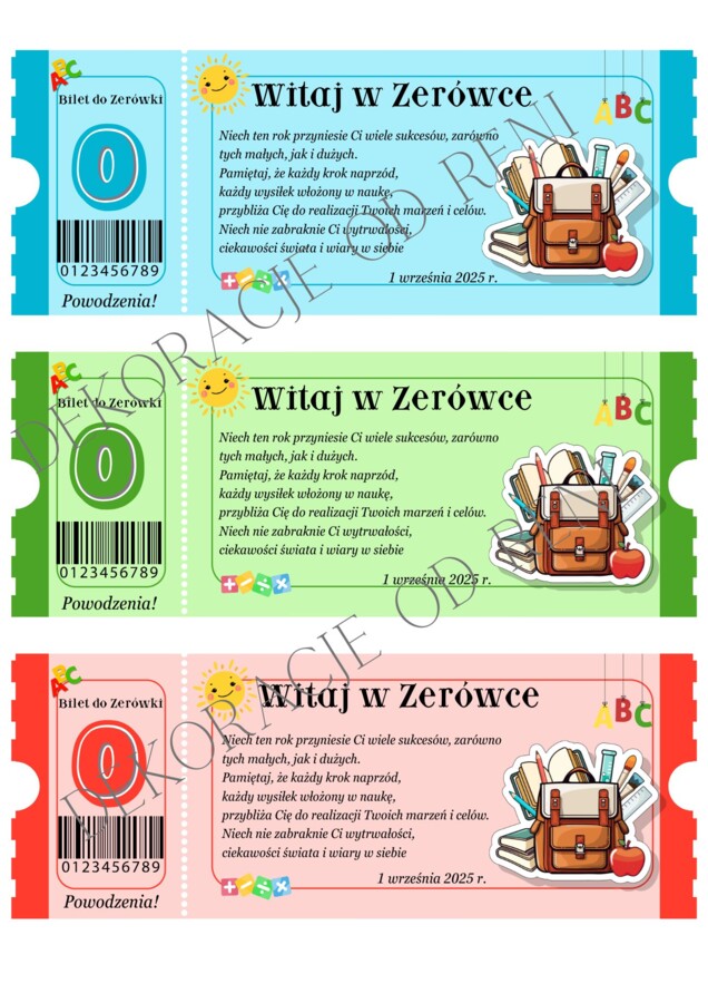 Powitalne Bilety do Zerówki