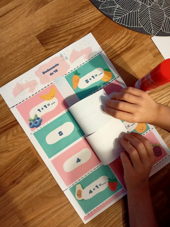 Karta pracy 5 latek - Dodawanie do 10 do druku - Oblicz i sprawdź wynik! szybka nauka liczenia, świetna również do samodzielnej pracy w domu