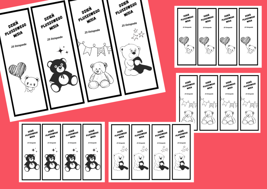 DZIEŃ PLUSZOWEGO MISIA – zakładki do książek – zakładka – czarno-białe – wersja 2