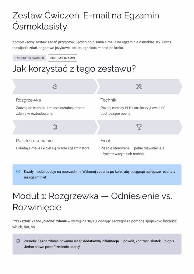 Zestaw ćwiczeń: E-mail na Egzamin Ósmoklasisty z Angielskiego