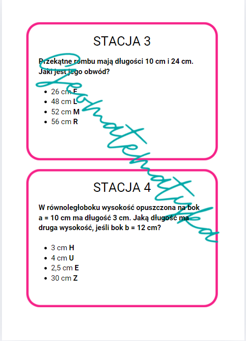 Stacje zadaniowe: Figury na płaszczyźnie – klasa 8