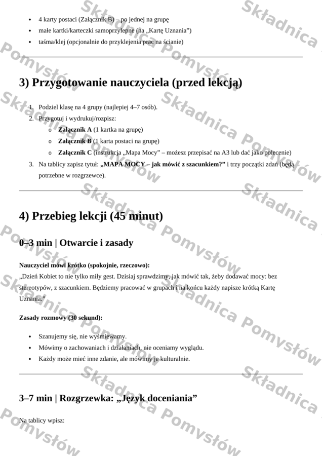 DZIEŃ KOBIET – scenariusz zajęć - klasy 4–6; edytowalny; lekcja wychowawcza; godzina wychowawcza