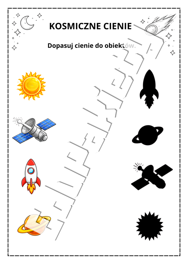 Kosmiczna wyprawa – karty pracy dla dzieci (PDF do druku)