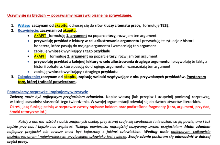 Ćwiczenia stylistyczne w redagowaniu rozprawki: teza, argument, rozwinięcie argumentu, przykład