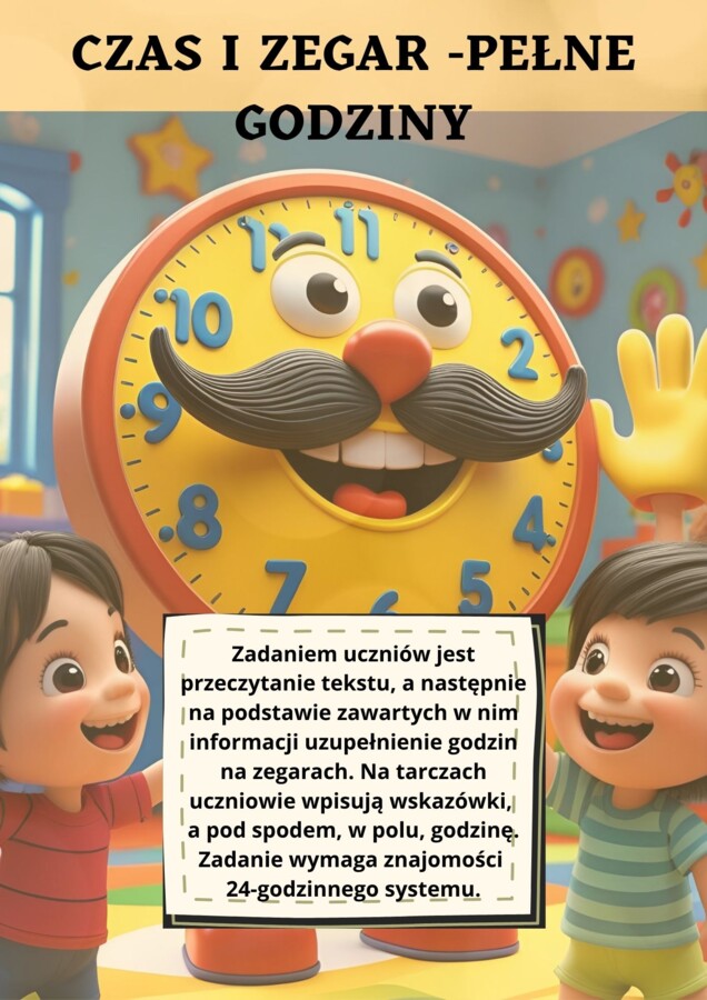 Czas i zegar- czytanie ze zrozumieniem, uzupełnianie