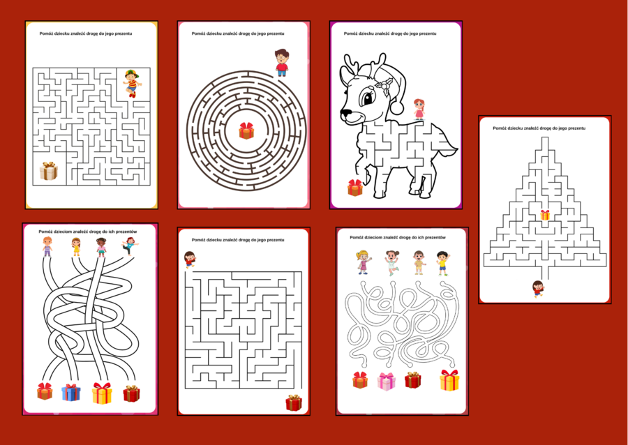 BOŻE NARODZENIE - mikołajki – biblioteka – świetlica – przedszkole – labirynty – labirynt – 13 wersji