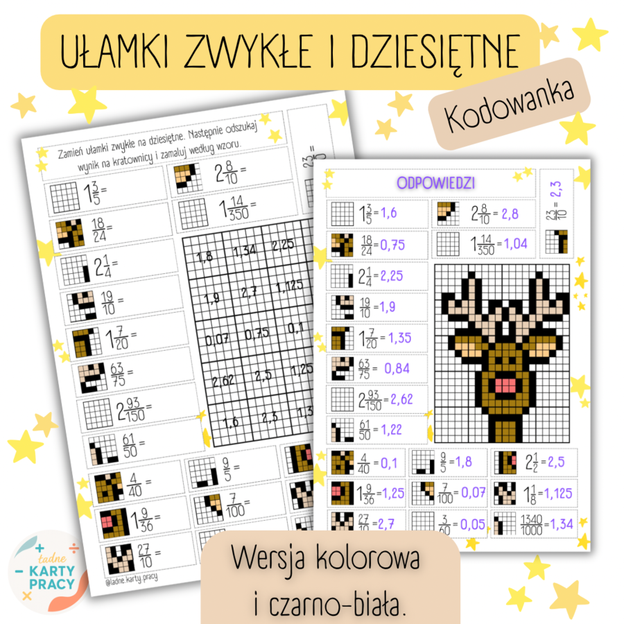 UŁAMKI ZWYKŁE I DZIESIĘTNE - Kodowanka / bloksy - ŚWIĘTA / BOŻE NARODZENIE