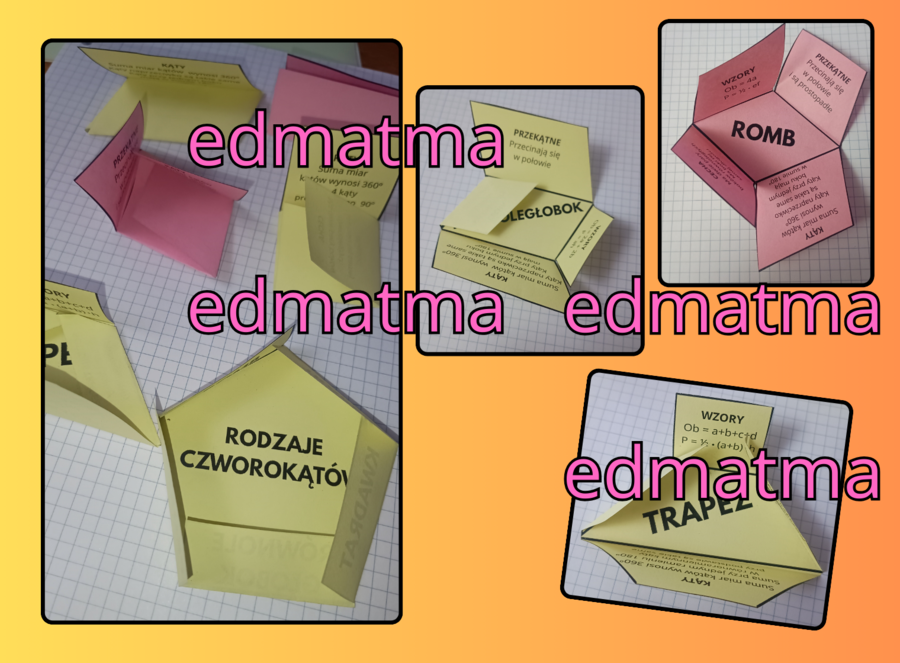 Składane czworokąty, wklejka do zeszytu. Dwie wersje uzupełniona i pusta