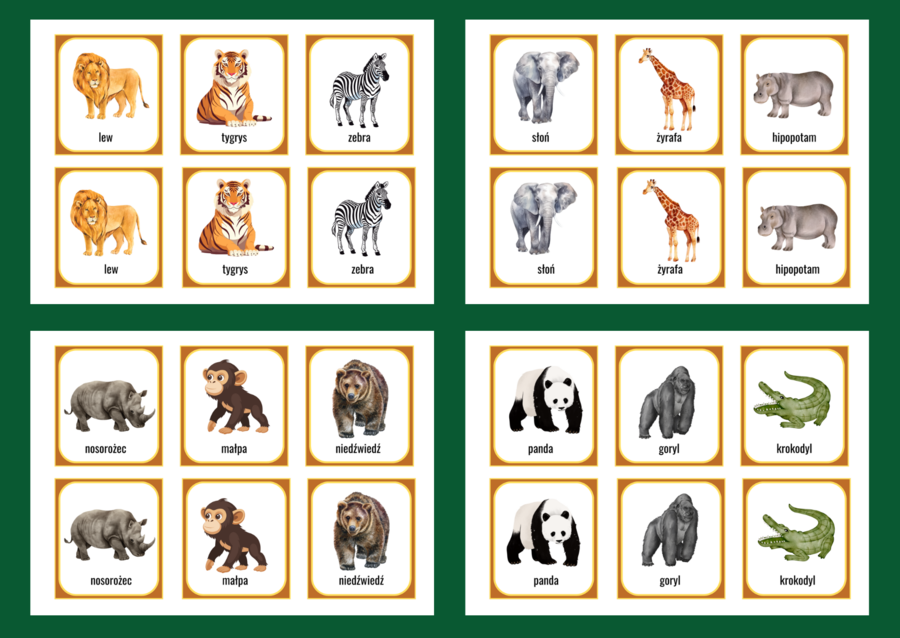 DZIEŃ ZWIERZĄT - dzikie zwierzęta - ekologia – memory – 54 szt. – biblioteka – przedszkole – świetlica