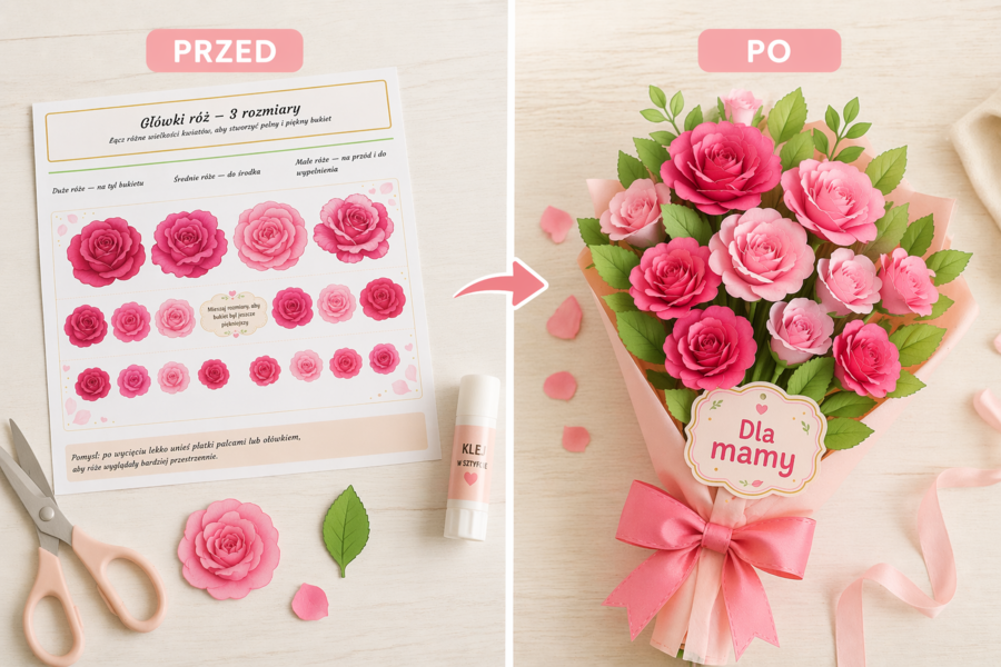 Wycinanka „Bukiet róż dla mamy”