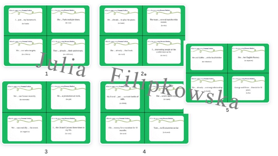 Present Perfect/ Karty do mówienia/ Mówienie/ Speaking/ Zestaw/ Pakiet/ Klasy 4-8/ Klasy 4-6/ Klasy 6-8/ SP/ Warm-up/ Rozgrzewka/ Gramatyka/ Grammar/ Speaking cards grammar/ Grammar cards/ E8