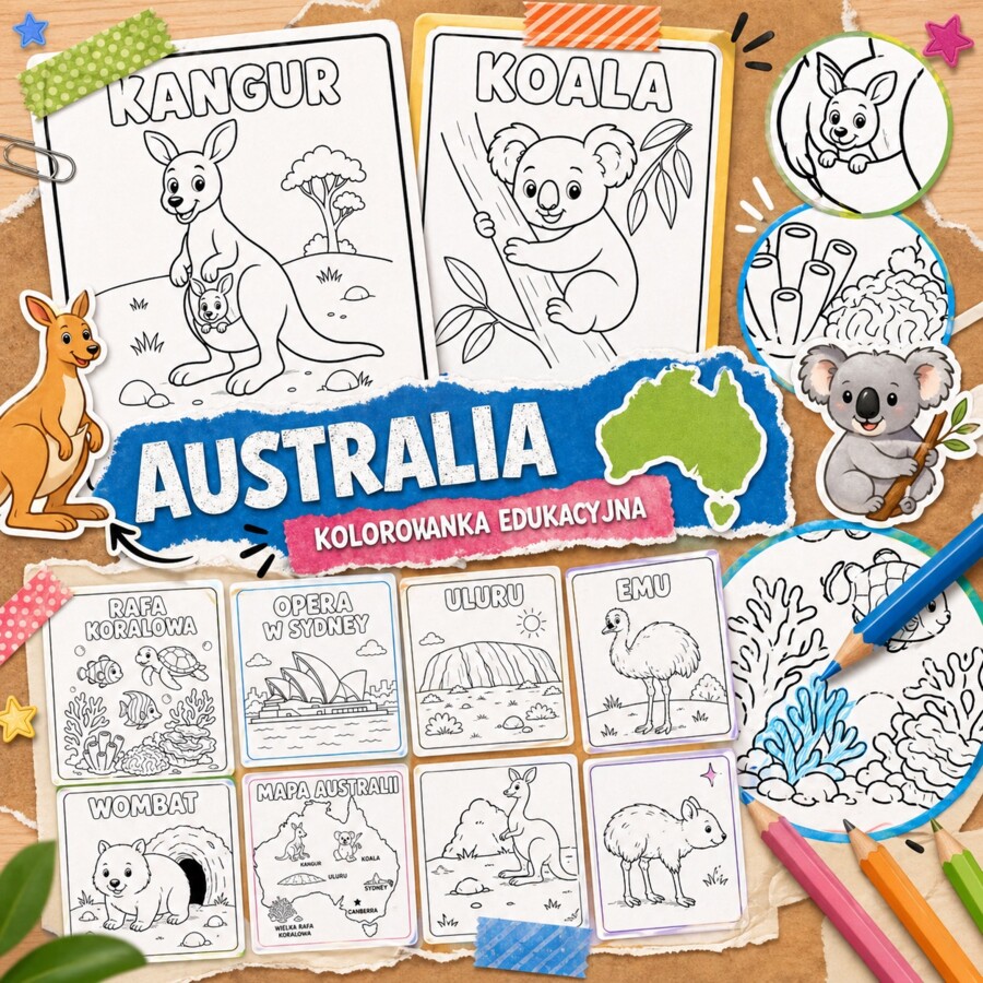 Kolorowanka edukacyjna. Australia w obrazkach