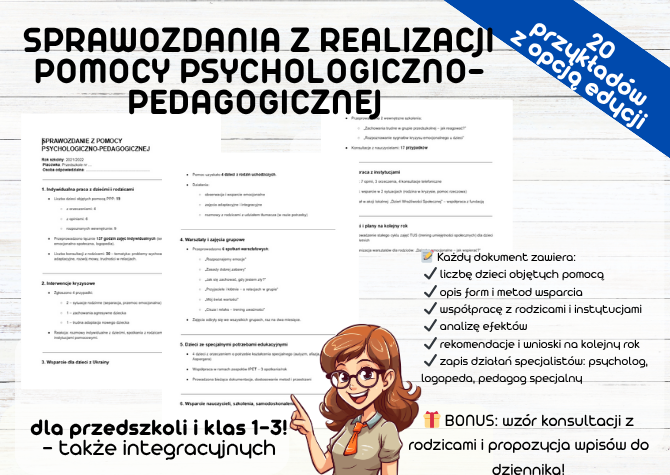 SPRAWOZDANIA Z REALIZACJI POMOCY PSYCHOLOGICZNO-PEDAGOGICZNEJ! Przedszkole Klasy 1, 2, 3