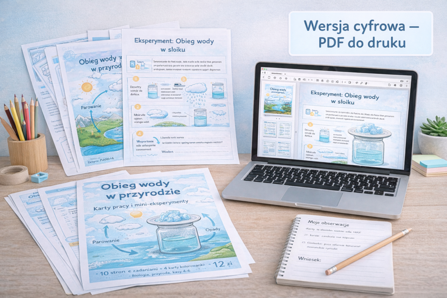 Obieg wody w przyrodzie – karty pracy i mini-eksperymenty