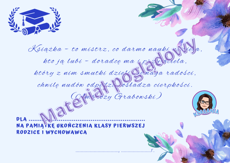 Wkładka do książki na zakończenie roku szkolnego- 1-8. Wzór 2 Bez logo