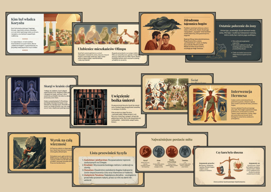🏛️⚖️MIT O SYZYFIE – prezentacja multimedialna (15 slajdów) - mitologia