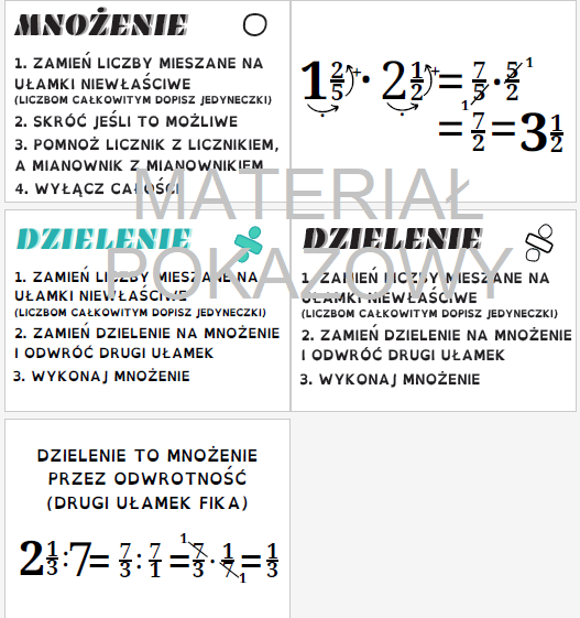 Działania na ułamkach zwykłych - plansza, gazetka