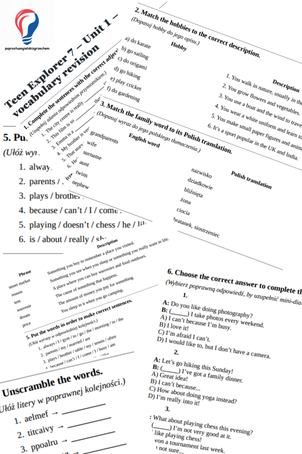 Teen Explorer 7 – Unit 1 – vocabulary revision