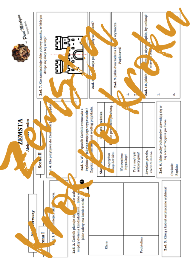 ZEMSTA: Krok po kroku – karta pracy do lektury