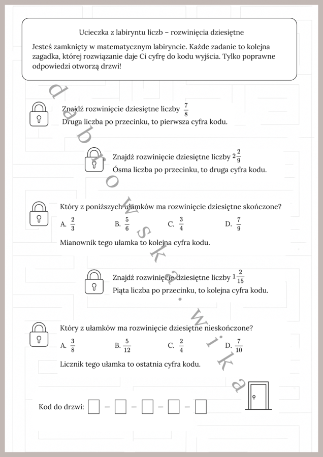 Ucieczka z labiryntu liczb – rozwinięcia dziesiętne