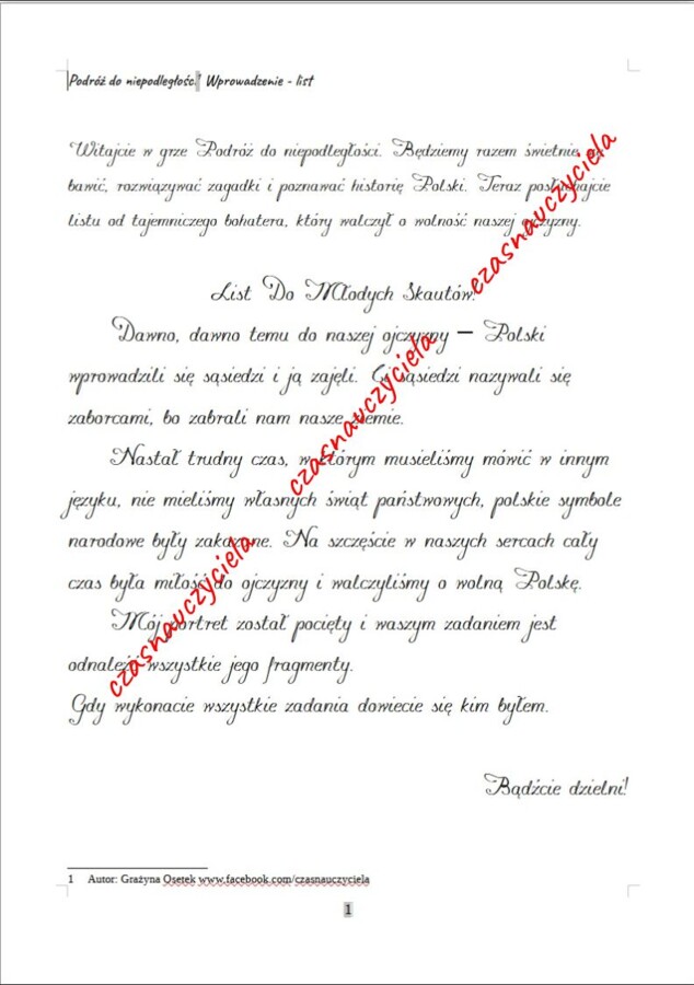 Podróż do niepodległości - gra przedszkolna