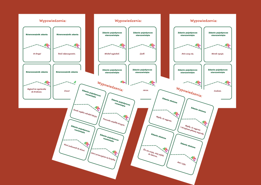 WYPOWIEDZENIA - zdania - 32 fiszki - składnia - kl. 4 - 6 - egzamin