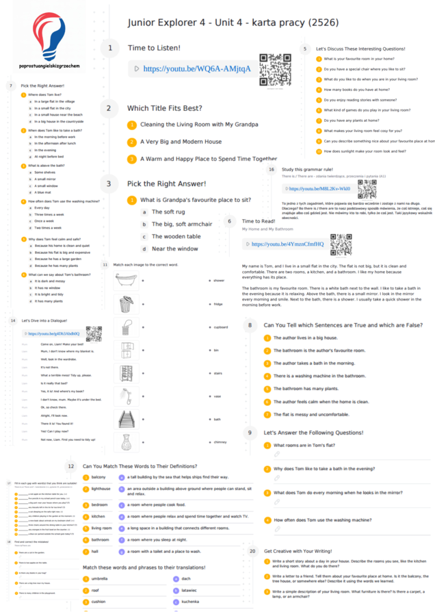 Junior Explorer 4 – Unit 4 – karta pracy