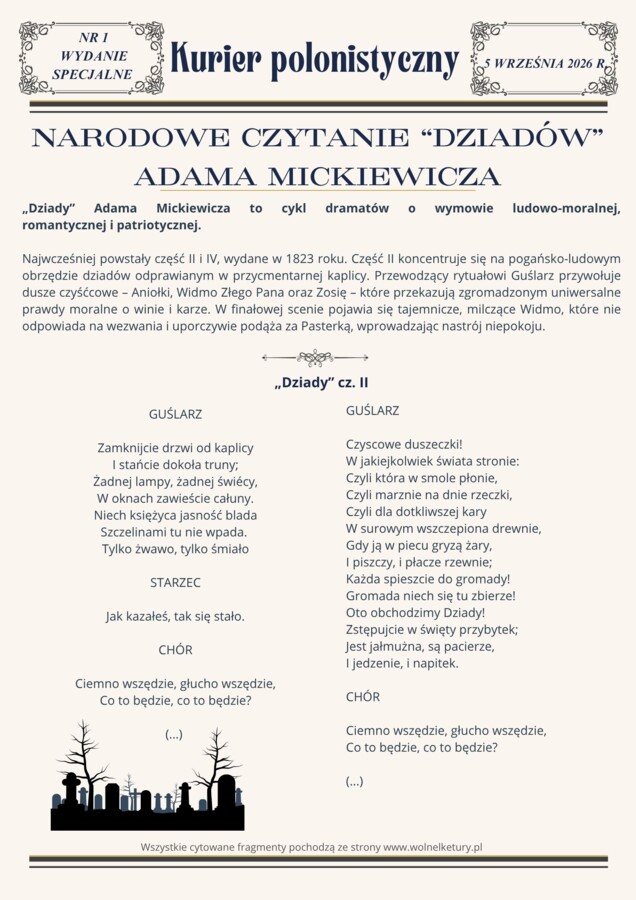 Narodowe czytanie "Dziadów" Adama Mickiewicza