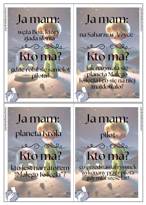 Karty Ja mam... Kto ma? do lektury "Mały Książę", egzamin ósmoklasisty