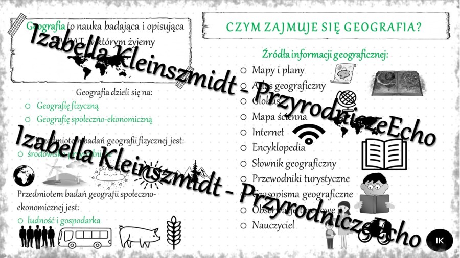 Sketchnotka - notatka „Czym zajmuje się geografia?” wykonana w power point do edycji. Geografia 5; „Mapa Polski”