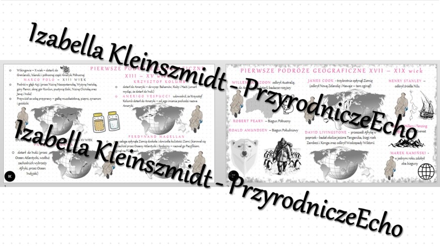 Sketchnotka - notatka „Pierwsze podróże geograficzne” wykonana w power point do edycji. Geografia 5; „Lądy i oceany na Ziemi”