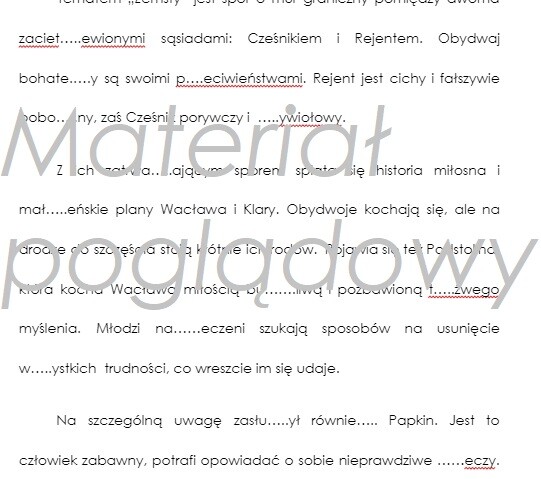 "Zemsta" - Aleksandra Fredry - dyktando ortograficzne