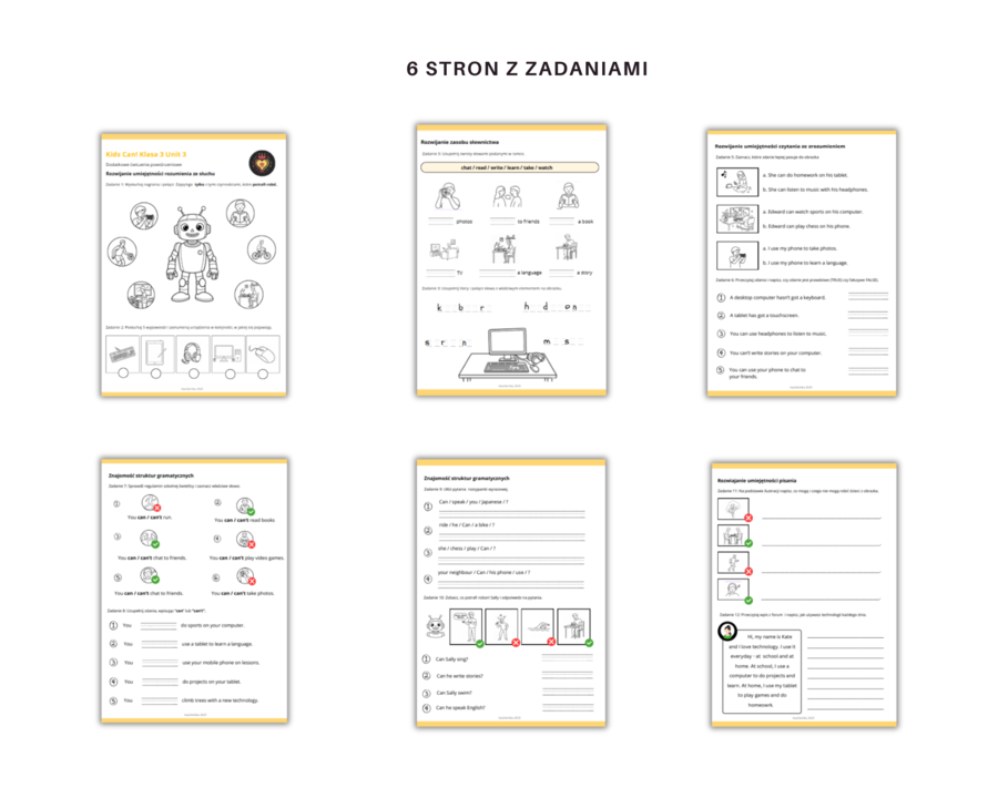 Kids Can 3 Unit 3 Klasa Trzecia Rodział Trzeci Dodatkowe Zadania Ćwiczenia Powtórzenie Nazwy czynności związanych z użyciem technologii, sprzęt komputerowy Karty Pracy
