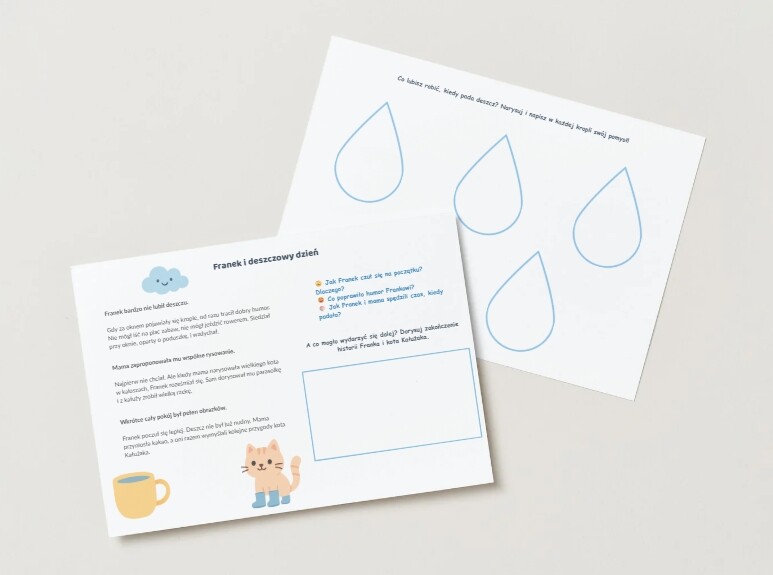 Temat zajęć: "Co robić, gdy pada deszcz?" – rozmowy o pogodzie i emocjach z nią związanych.