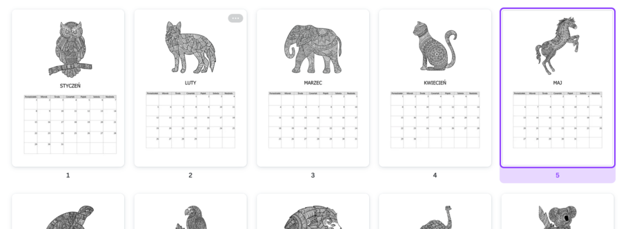 Kalendarz na rok 2024 - do kolorowania, zwierzęta