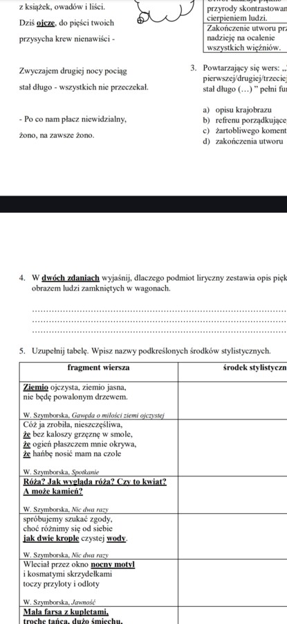 Poezja i środki stylistyczne - sprawdzian dla kl. 8