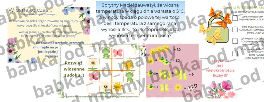 Oznaki wiosny matematycznie - zestaw zadań dla kl. VI - VIII