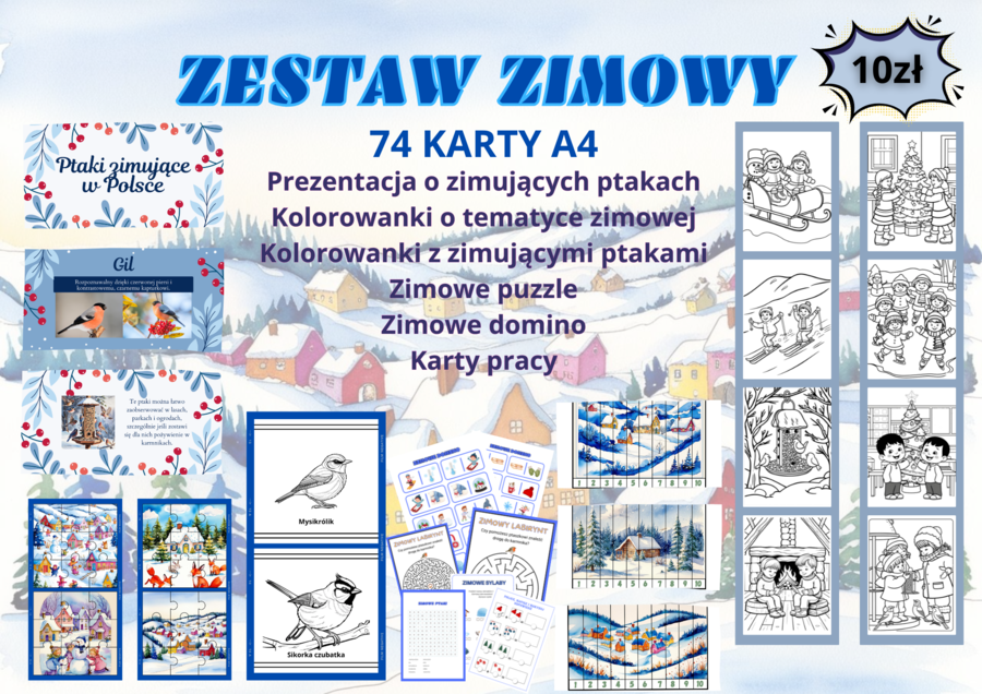 Zestaw zimowych kart pracy dla przedszkolaków. Ptaki zimujące w Polsce